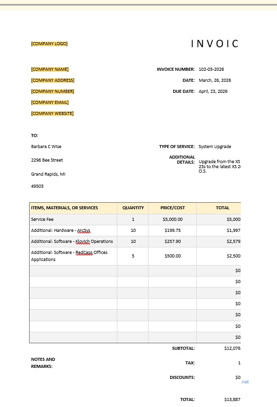 Basic IT Invoice Template PSD template